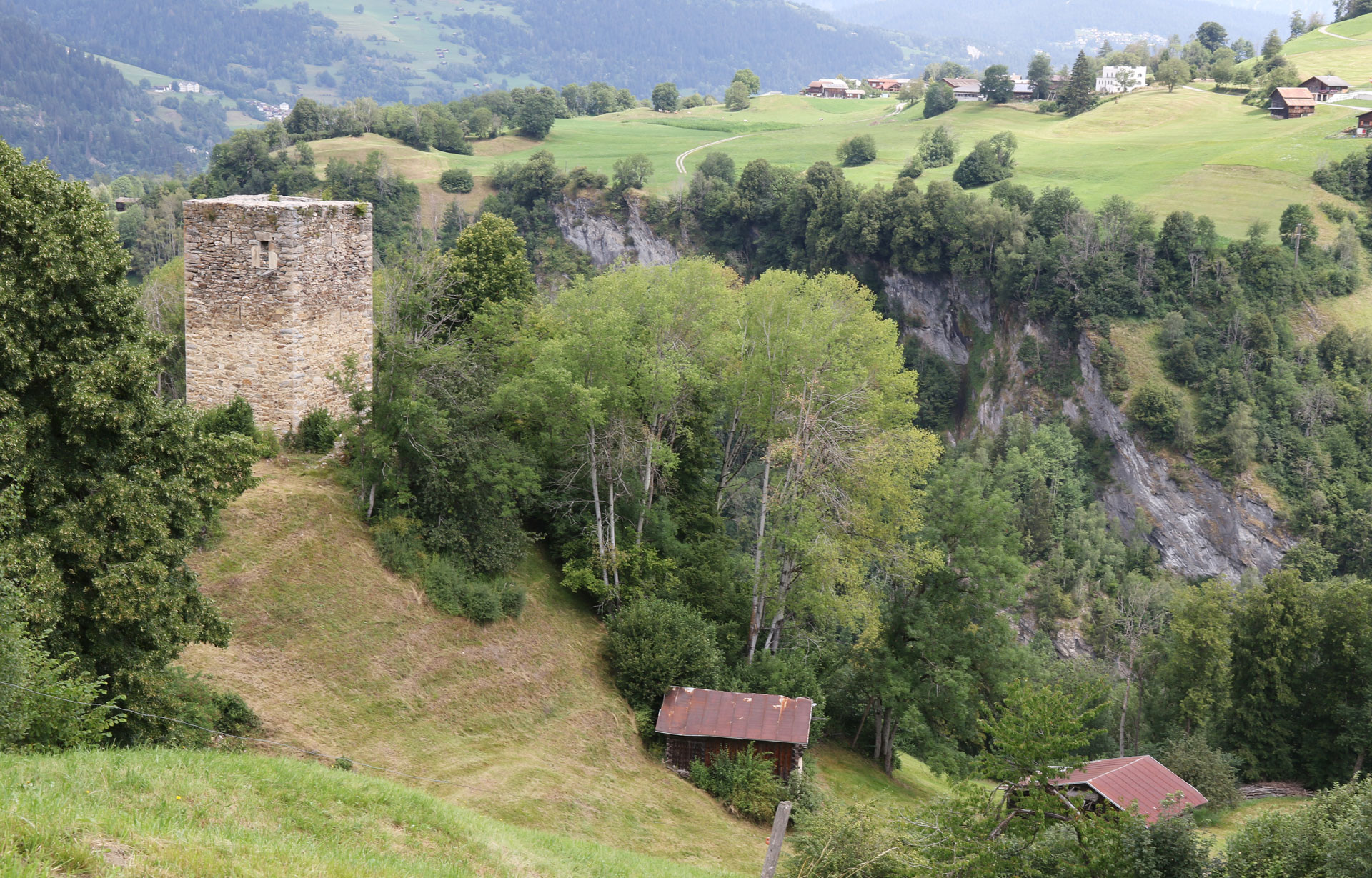 Abb. 1: Die auf einem Hügel gelegene Burg Castelberg, nach Nordosten (Y. Alther).